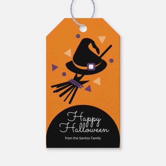Heksenhoed oranje Halloween snoepgoed Cadeaulabel (Voorkant)
