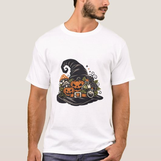 Heksenhoed Pompoen Halloween T-shirt (Voorkant)