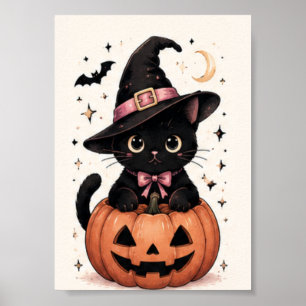 Heksenhoed Pompoenveld Zwarte Kat Poster