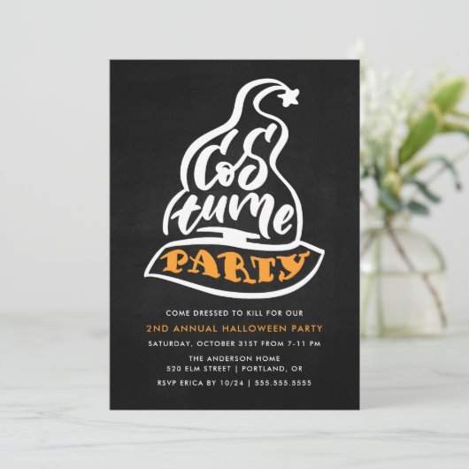 Heksenhoed typografie Halloweenfeest Kaart (Staand voorkant)