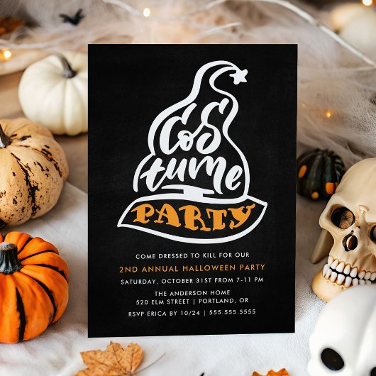 Heksenhoed typografie Halloweenfeest Kaart