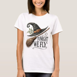 Heksenhoed van Halloween op een bezemsteel T-shirt