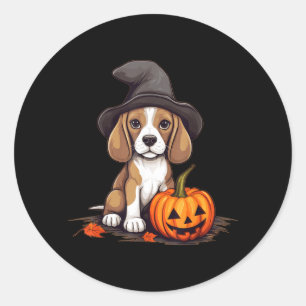 Heksenhoed van Halloween Pompoen Hond Beagle Ronde Sticker