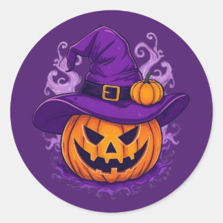 Heksenhoed van Halloween Pompoen Jack-O'-Lantern S Ronde Sticker