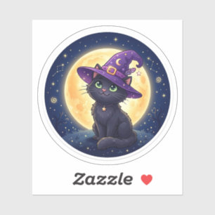 Heksenhoed voor Zwarte Kat Middernacht Halloween Sticker