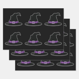 Heksenhoeden Met Paarse Details Halloween Patroon Inpakpapier Vel