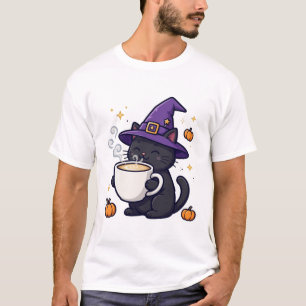 Heksenhoedenkat Latte Grappige Halloween-koffie Ar T-shirt