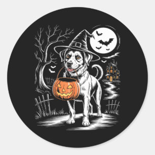 Heksenhond uit grootmoeders tijd met pompoen griez ronde sticker