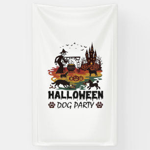 Heksenhondenpompoenkasteel op Halloween hondenfees Spandoek