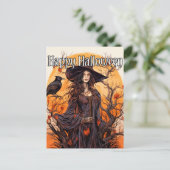 Heksenillustratie | Happy Halloween Briefkaart (Staand voorkant)