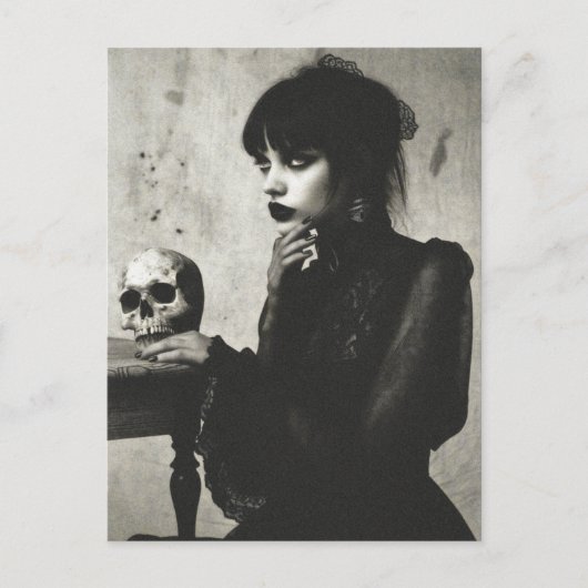 heksenjacht horror vrouw met schedel briefkaart (Voorkant)