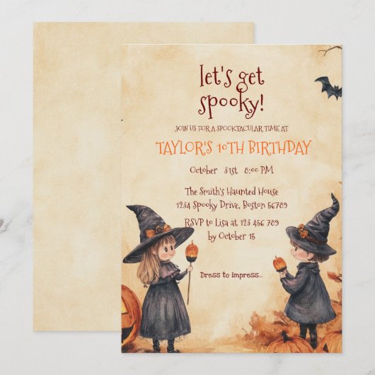 Heksenjongen Meisje Halloween Verjaardagsfeest Kaart (Voorkant / Achterkant)