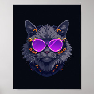 Heksenkat Cyberpunk Mecha Neon Poster