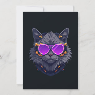 Heksenkat Cyberpunk Mecha Neon Uitnodiging