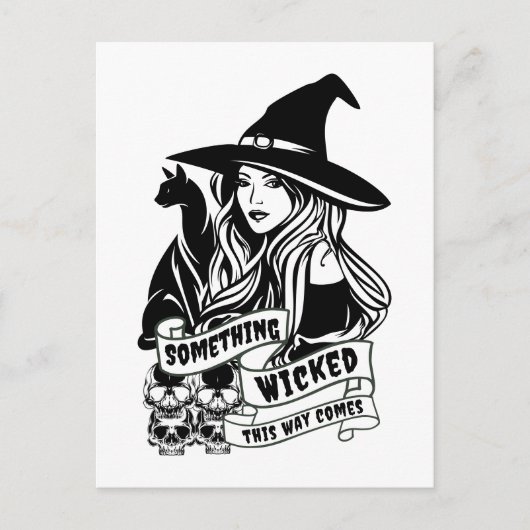 Heksenkat en schedels Wicked Briefkaart (Voorkant)