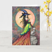 Heksenkat Fantasy Halloween Kunst Doet Geen Harm Kaart (Gele Bloem)