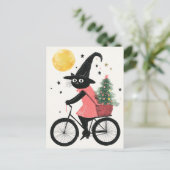 Heksenkat Fietsen met kerstboom Eigenzinnige Kerst Briefkaart (Staand voorkant)