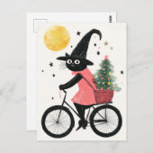 Heksenkat Fietsen met kerstboom Eigenzinnige Kerst Briefkaart (Voorkant / Achterkant)