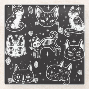 Heksenkat:  geïsoleerde illustratie glazen onderzetter