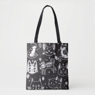 Heksenkat:  geïsoleerde illustratie tote bag