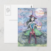 Heksenkat Halloween Briefkaart 'Sweet and Sour' (Voorkant / Achterkant)