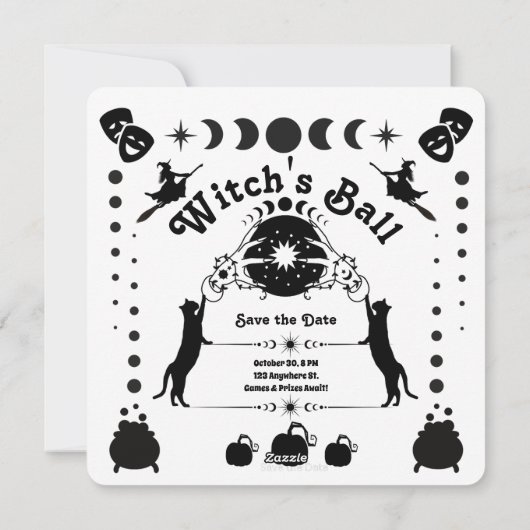 Heksenkat Halloween Feest Uitnodiging (Achterkant)