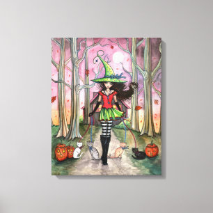 Heksenkat Halloween Galerie Gewikkeld Canvasprint Canvas Afdruk