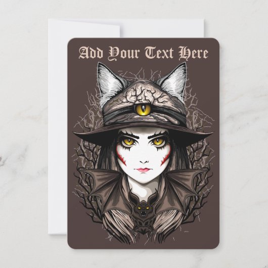 Heksenkat Halloween Griezeld Griezige Cute Portret Feestdagenkaart (Voorkant)