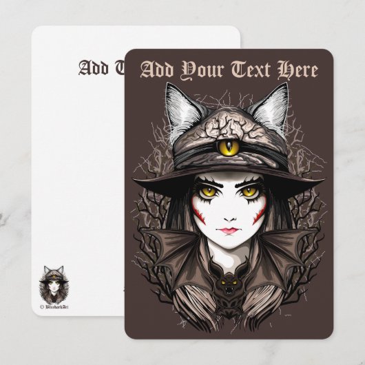 Heksenkat Halloween Griezeldier Cute Portret Feestdagenkaart (Voorkant / Achterkant)