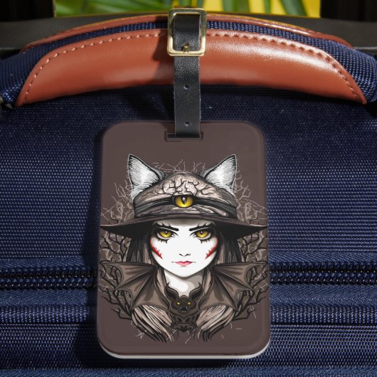 Heksenkat Halloween griezelig Schattige portret Bagagelabel (Voorkant Insitu 2)