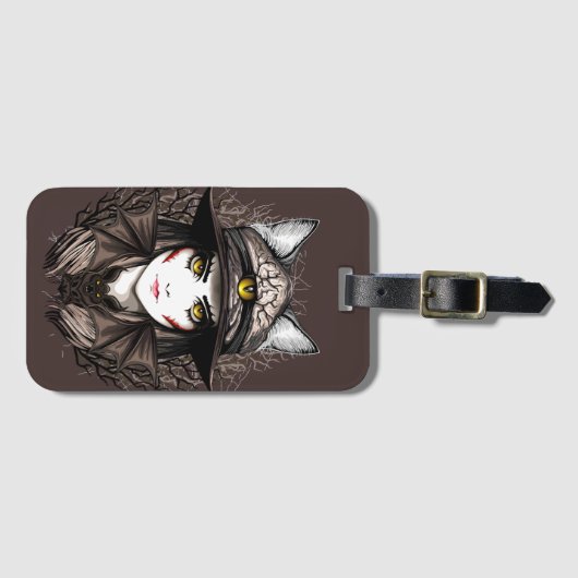 Heksenkat Halloween griezelig Schattige portret Bagagelabel (Voorkant (horizontaal))
