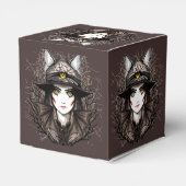 Heksenkat Halloween griezelig Schattige portret Bedankdoosjes (Achterkant)