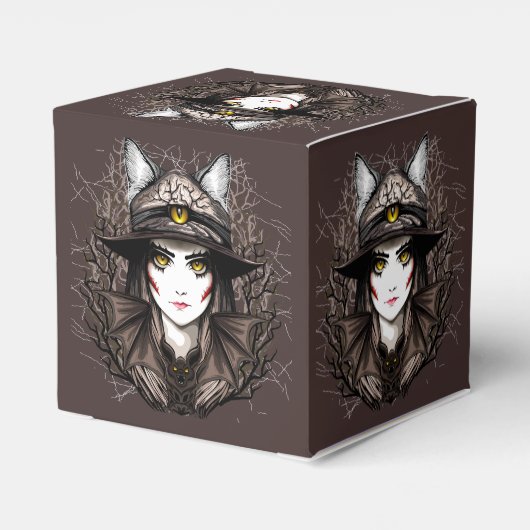 Heksenkat Halloween griezelig Schattige portret Bedankdoosjes (Achterkant)