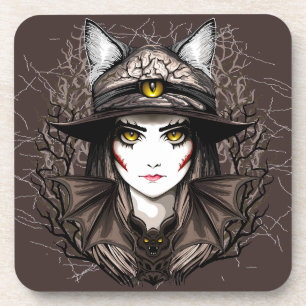 Heksenkat Halloween griezelig Schattige portret Bier Onderzetter