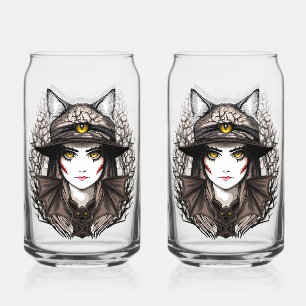 Heksenkat Halloween griezelig Schattige portret Blikvorm Glas