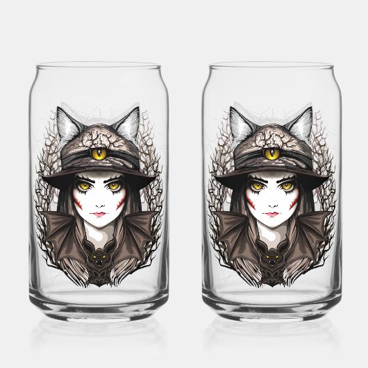 Heksenkat Halloween griezelig Schattige portret Blikvorm Glas (Achterkant)