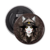 Heksenkat Halloween griezelig Schattige portret Button Flesopener (Voorkant)
