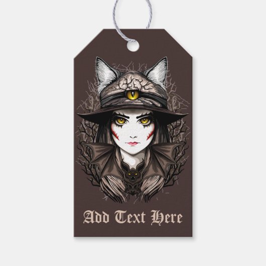 Heksenkat Halloween griezelig Schattige portret Cadeaulabel (Voorkant)