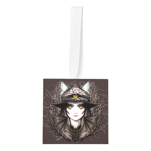Heksenkat Halloween griezelig Schattige portret Decoratie (Voorkant)
