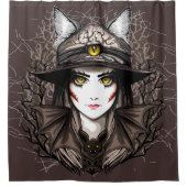 Heksenkat Halloween griezelig Schattige portret Douchegordijn (Voorkant)