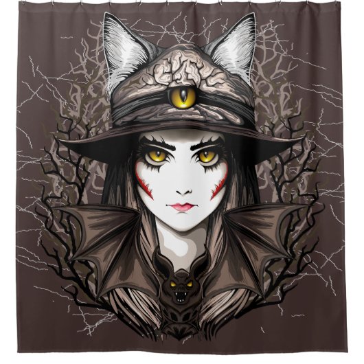 Heksenkat Halloween griezelig Schattige portret Douchegordijn (Voorkant)