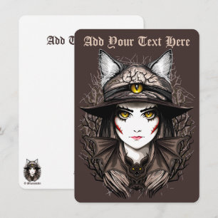 Heksenkat Halloween griezelig Schattige portret Feestdagenkaart