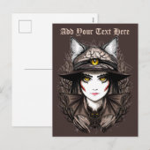 Heksenkat Halloween griezelig Schattige portret Feestdagenkaart (Voorkant / Achterkant)