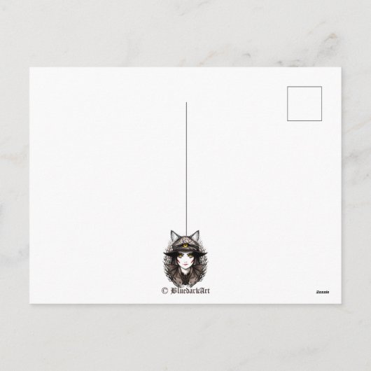 Heksenkat Halloween griezelig Schattige portret Feestdagenkaart (Achterkant)