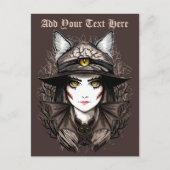 Heksenkat Halloween griezelig Schattige portret Feestdagenkaart (Voorkant)