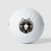 Heksenkat Halloween griezelig Schattige portret Golfballen (Voorkant)