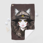 Heksenkat Halloween griezelig Schattige portret Golfhanddoek (Insitu)