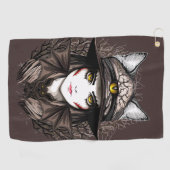 Heksenkat Halloween griezelig Schattige portret Golfhanddoek (Horizontaal)