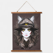 Heksenkat Halloween griezelig Schattige portret Hangend Wandkleed (Voorkant)