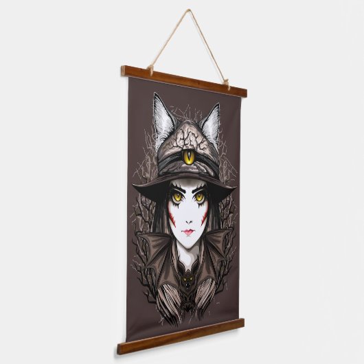 Heksenkat Halloween griezelig Schattige portret Hangend Wandkleed (Gebogen)